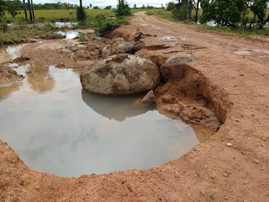 A culvert along the Lethem to Aishalton road that was eroded by flash flooding. (Photo from Toshao Michael Thomas’ Facebook page)