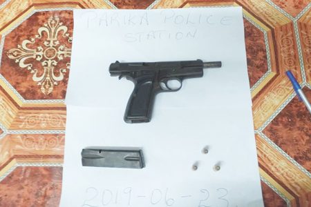 The unlicensed pistol and three live rounds of ammunition that were among the items found.