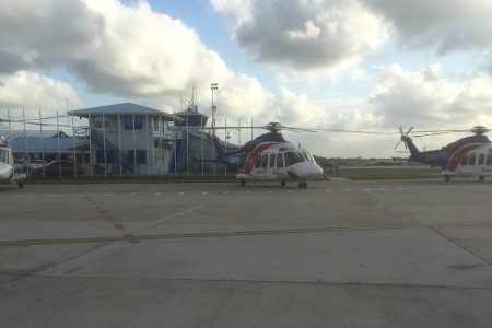 Bristow helicopters at the EF Correia International Airport at Ogle