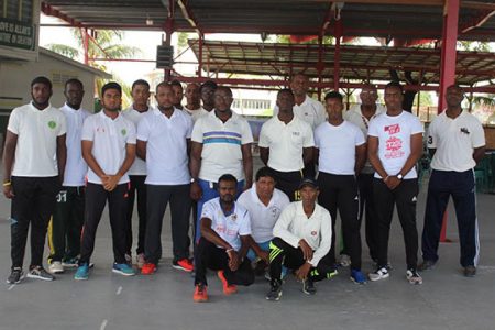 participants post for a photo at the conclusion of the GCA cricket development session yesterday. 