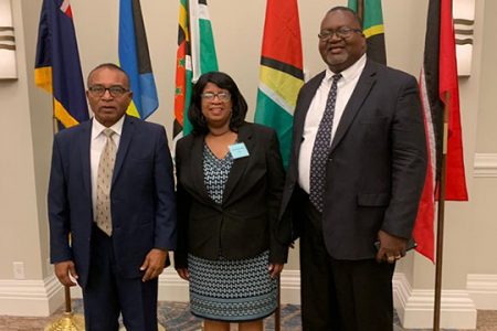 From left are Kumar Doraisami, Chairman of the Guyana Integrity Commission; Rosemary Benjamin-Noble - Commissioner of the Guyana Integrity Commission and Canon Mark Kendall – a Guyanese - Commissioner of the Turks and Caicos Integrity Commission.