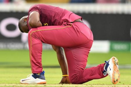 Andre Russell’s posture perfectly symbolizes the West Indies position in the current World Cup where they have only one win to show and are in danger of not qualifying for the semi-finals.
