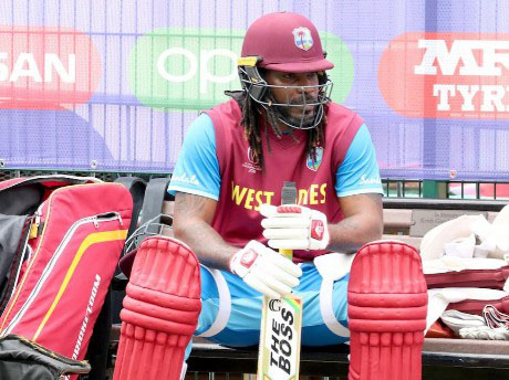 Seasoned opener Chris Gayle awaits his turn to bat in the nets in preparation for today’s game against India.
