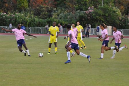 Flash-back-Scenes from the Bermuda and Guyana [yellow] international friendly at the National Sports Centre, Bermuda
