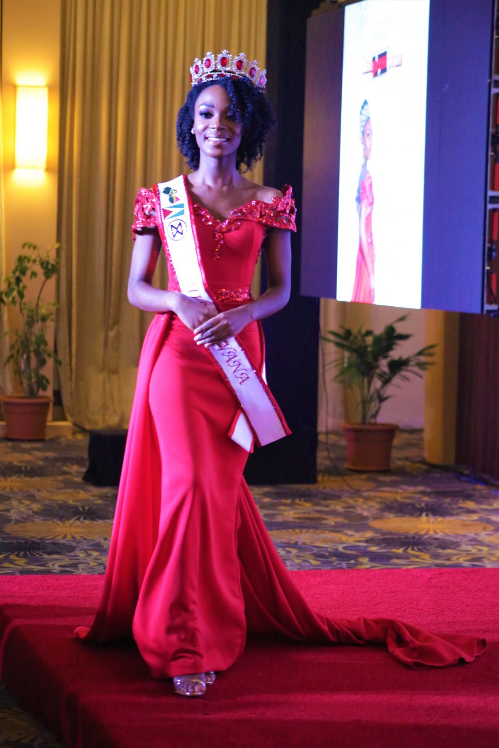 Miss Guyana World 2019: Joylyn Conway was last evening selected to be Miss Guyana World 2019. The selection was announced at the Pegasus Hotel. In this photo the new Miss Guyana World takes her first walk.