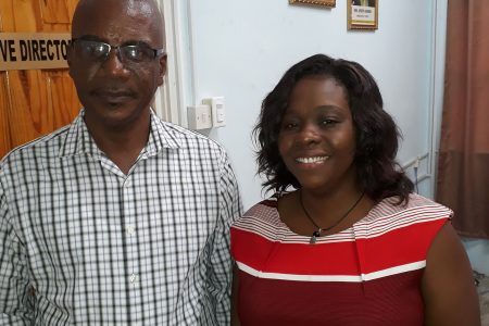 President of the Linden Chamber of Industry, Commerce and Development (LCICD) Victor Fernandes (left) and Linden Mayor Waneka Arrindell shortly after a meeting regarding the controversial ‘green’ project had ended. The meeting was held at the headquarters of the Environmental Protection Agency (EPA).