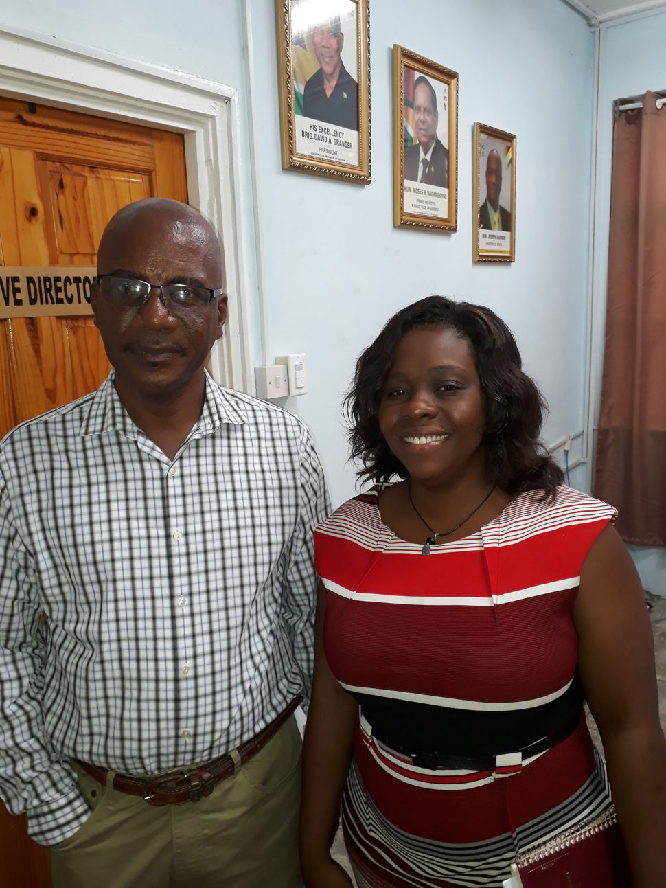 President of the Linden Chamber of Industry, Commerce and Development (LCICD) Victor Fernandes (left) and Linden Mayor Waneka Arrindell shortly after a meeting regarding the controversial ‘green’ project had ended. The meeting was held at the headquarters of the Environmental Protection Agency (EPA).