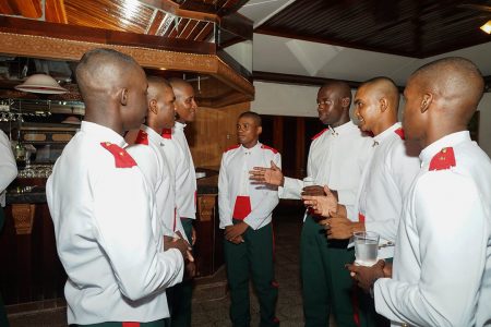 Newly-Commissioned Officers of the Guyana Defence Force last evening at a reception at the  Officers’ Mess, Base Camp Ayanganna, Thomas Road, Thomas Lands, Georgetown. President David Granger was in attendance. (Ministry of the Presidency photo)
