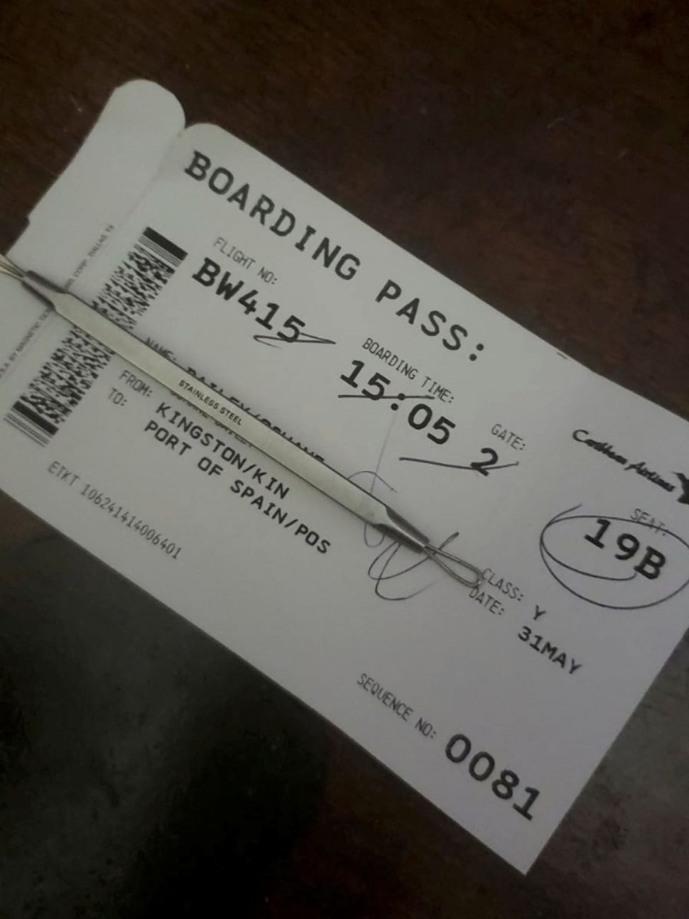 Jamaican boarding pass