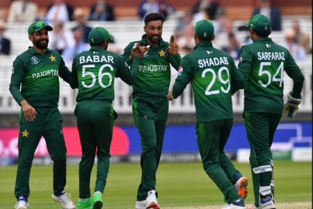 Pakistan players congregate after their 49-run defeat of South Africa yesterday which kept their hopes alive of reaching the semifinals while at the same time showing the South Africans the exit.