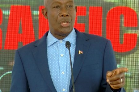Prime Minister Dr Keith Rowley delivers the feature address during the opening ceremony of the Chaguanas Traffic Alleviation Project, on Friday.