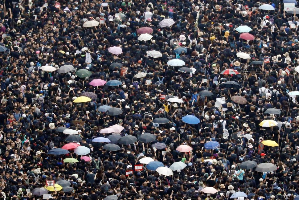 The protesters today (Reuters photo)