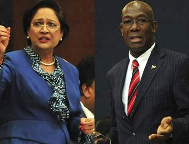 Prime Minister Dr. Keith Rowley (right) and Opposition Leader Kamla Persad-Bissessar
