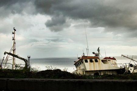 The wreckage of a ship abandoned after Hurricane Maria in Dominica.
