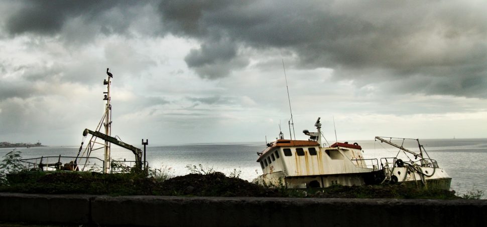 The wreckage of a ship abandoned after Hurricane Maria in Dominica.