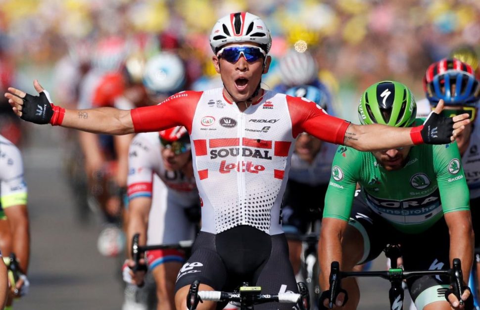 Lotto Soudal rider Caleb Ewan of Australia won Stage 16 of  the Tour de France yesterday. (REUTERS/Christian Hartmann)
