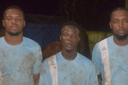 Eagles goal-scorers, from left to right, Shane Luckie, Denzil Pryce and Deshawn Joseph.