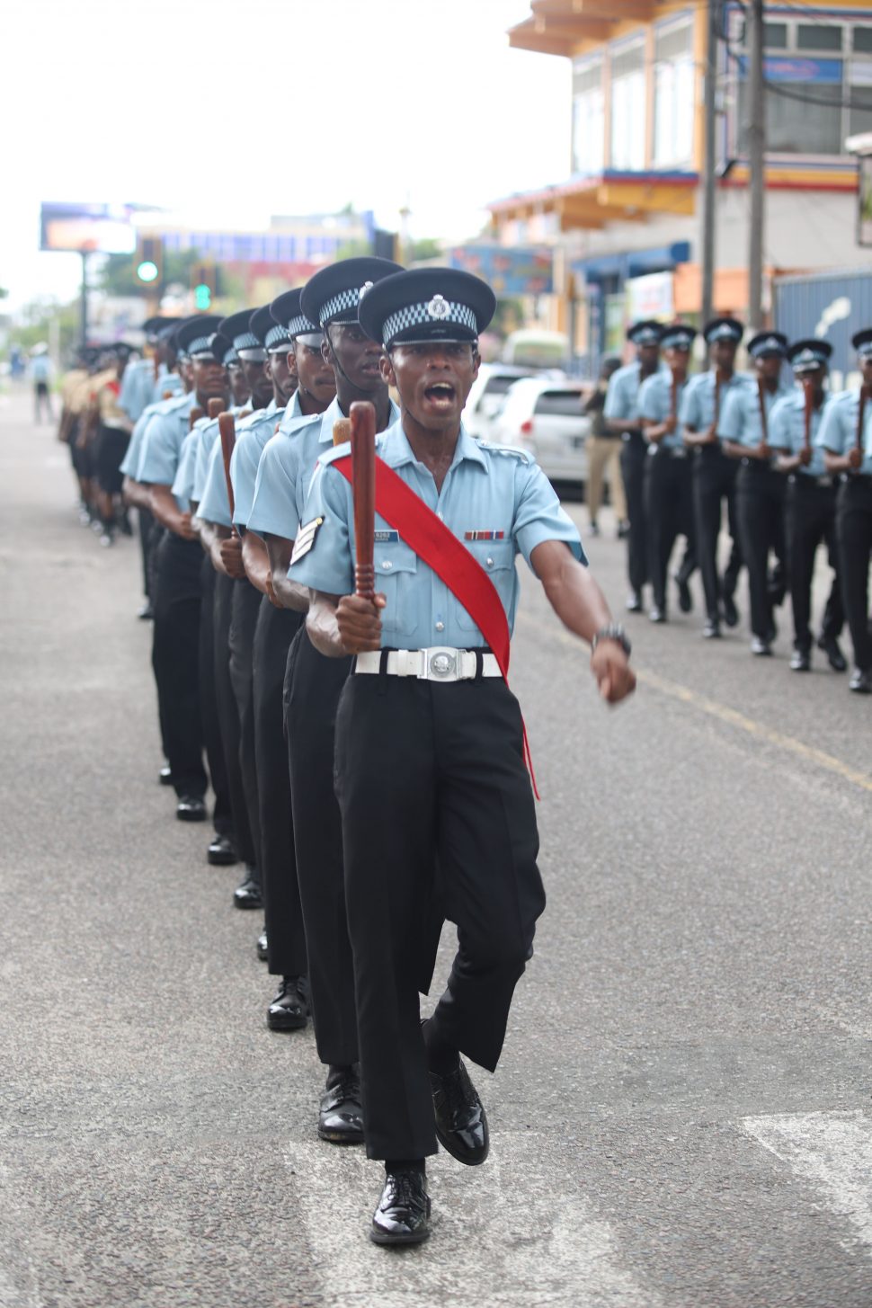 Members of the Guyana Police Force Traffic Department march along Camp Street, Georgetown as part of a celebration of the force’s 180th anniversary. (Photo by Terrence Thompson)
