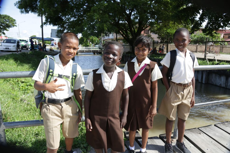 Pupils of Leonora Primary pose for a photo. From left are Delon, Jamesha, Darshanie and Leron
