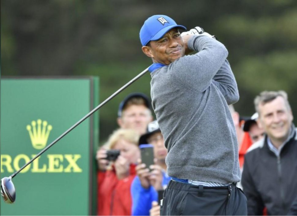Tiger Woods hits his tee shot. (Steve Flynn-USA TODAY Sports)
