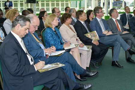 Members of the diplomatic corps listening to President David Granger yesterday (Ministry of the Presidency photo)