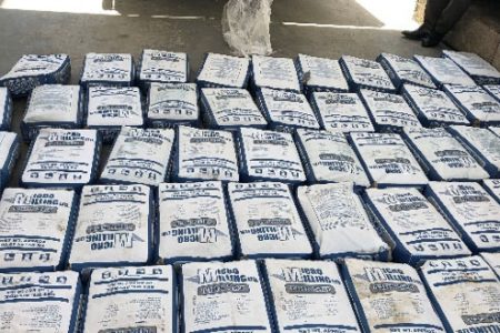 The sacks of Thinset cement the parcels of cocaine were found in. (BVI police photo)