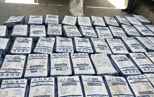 The sacks of Thinset cement the parcels of cocaine were found in. (BVI police photo)