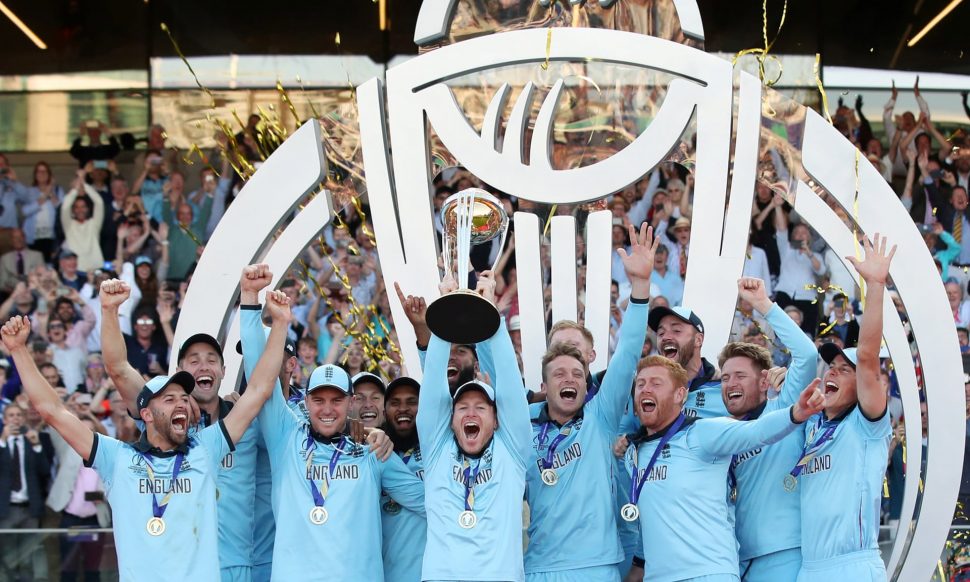 England’s Eoin Morgan and teammates celebrate winning the World Cup. Photograph: Peter Cziborra/Action Images via Reuters