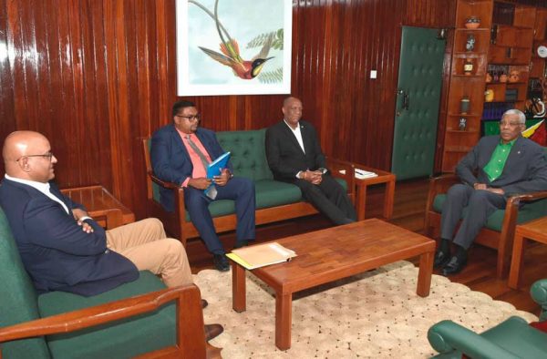 From right going clockwise are President David Granger, Opposition Leader Bharrat Jagdeo, Irfaan Ali and Joseph Harmon. (Ministry of the Presidency photo)
