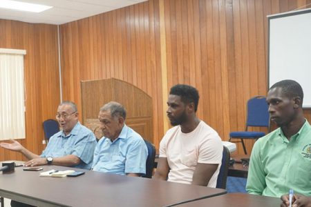 President Peter Green makes a point during yesterday’s press briefing at the Guyana Olympic Association (GOA) headquarters in Liliendaal.