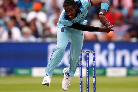 Barbadian fast bowler Jofra Archer celebrates a wicket during his terrific spell against Gloucestershire. 