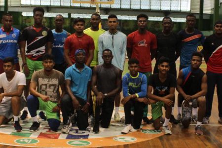 Guyana Under – 19 Squad at their first fitness exercise at the Cliff Anderson Sports Hall (Royston Alkins photo)
