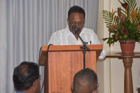 Seepaul Narine speaking yesterday (GAWU photo)