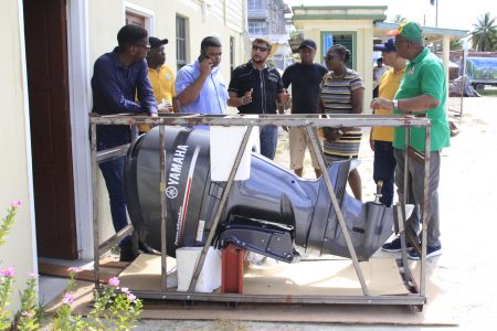 The outboard engine that was handed over to the Regional Education Department of Region Two. (Ministry of Education photo)
