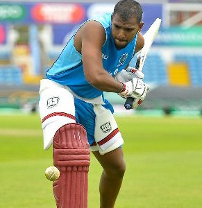 Left-hander Nicholas Pooran goes through his drills in a net session yesterday.
