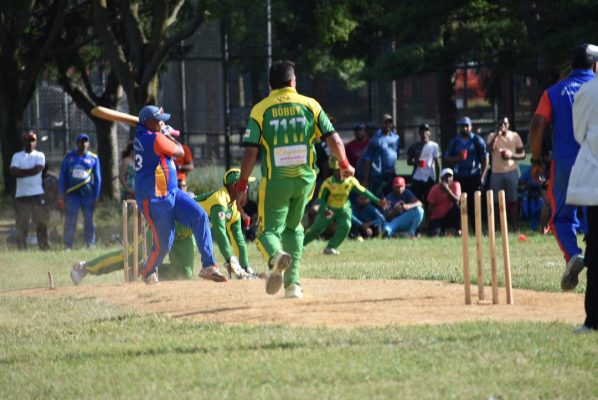 Man of the Match Erapalli Sahadeo on the go against Regal Masters Sunday.
