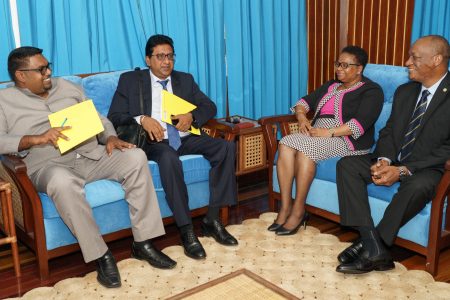 Sitting from left are Irfaan Ali, Anil Nandlall, Volda Lawrence and Joseph Harmon. (Ministry of the Presidency photo)
