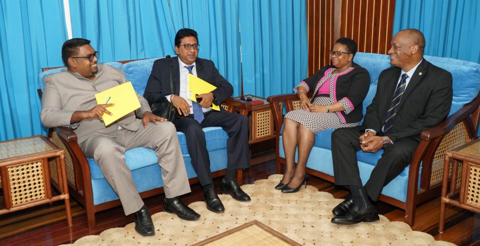 Sitting from left are Irfaan Ali, Anil Nandlall, Volda Lawrence and Joseph Harmon. (Ministry of the Presidency photo)
