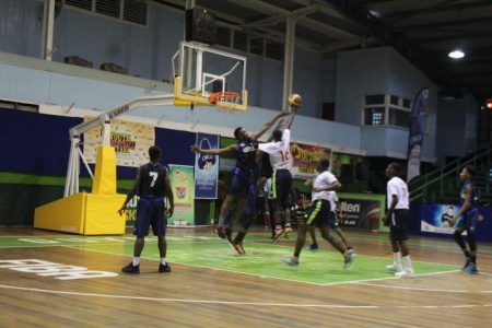 Action in the NSBF quarterfinal section at the Cliff Anderson Sports Hall, Homestretch Avenue

