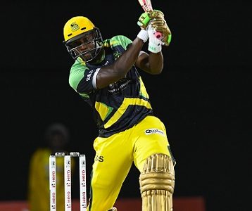 5 August 2016;  Andre Russell of Jamaica Tallawahs hits 6 during the Hero Caribbean Premier League (CPL)  Play-off - Match 33 at Warner Park in Basseterre, St Kitts. Photo by Randy Brooks/Sportsfile