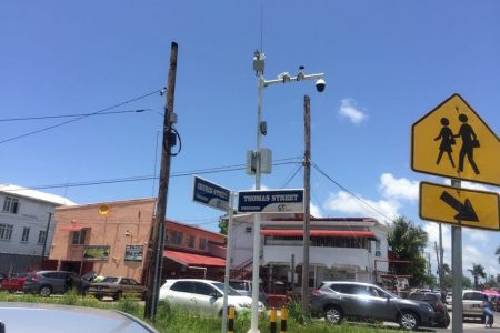 A surveillance camera set up at the corner of Thomas and Church streets, a stone’s throw from where the incident took place.
