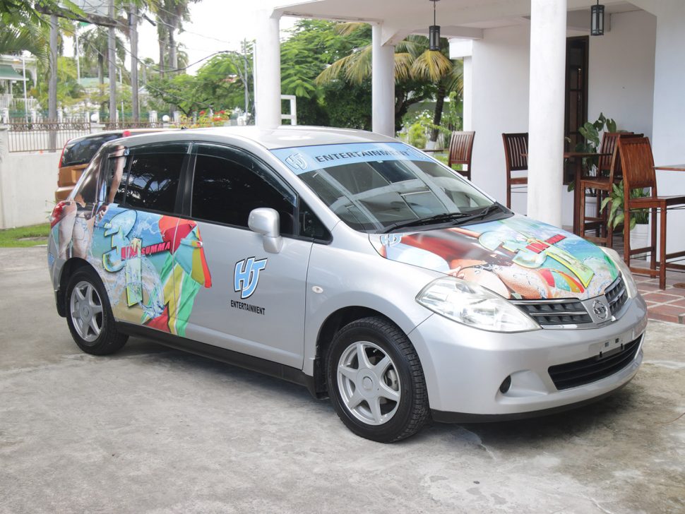 The Nissan Tiida motorcar up for grabs in the ‘3 in 1 Summa’ 
promotion. (Terrence Thompson photo)
