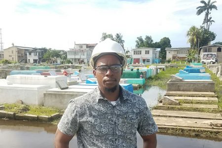 Assistant City Engineer Kabila Hollingsworth at the section of the Le Repentir Cemetery where some rehabilitative works have started. 