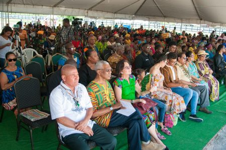 President David Granger (second from left in front row) with his family and others at the event. (Department of Public Information photo)