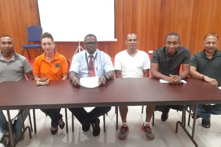 The new Executives of the Guyana Cycling Federation (l-r) Marc Sonaram, Onika Ramsuchit, Linden Dowridge, Paul Choo-wee-nam, Enzo Matthews and Malcolm Sonaram
