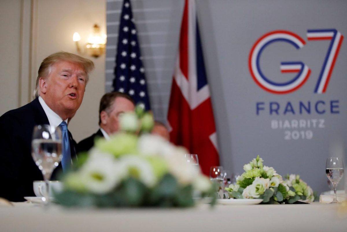 U.S. President Donald Trump speaks during a bilateral meeting with Britain’s Prime Minister Boris Johnson during the G7 summit in Biarritz, France, August 25, 2019. REUTERS/Carlos Barria