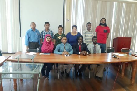 The newly installed executives of the Guyana Chess Federation. Frankie Farley is seated second from right.
