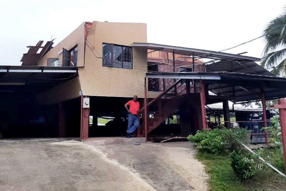 Roof blown off in the Debe/ Penal area after small flash storm today.
PHOTO COURTESY: DR. ALLEN SAMMY