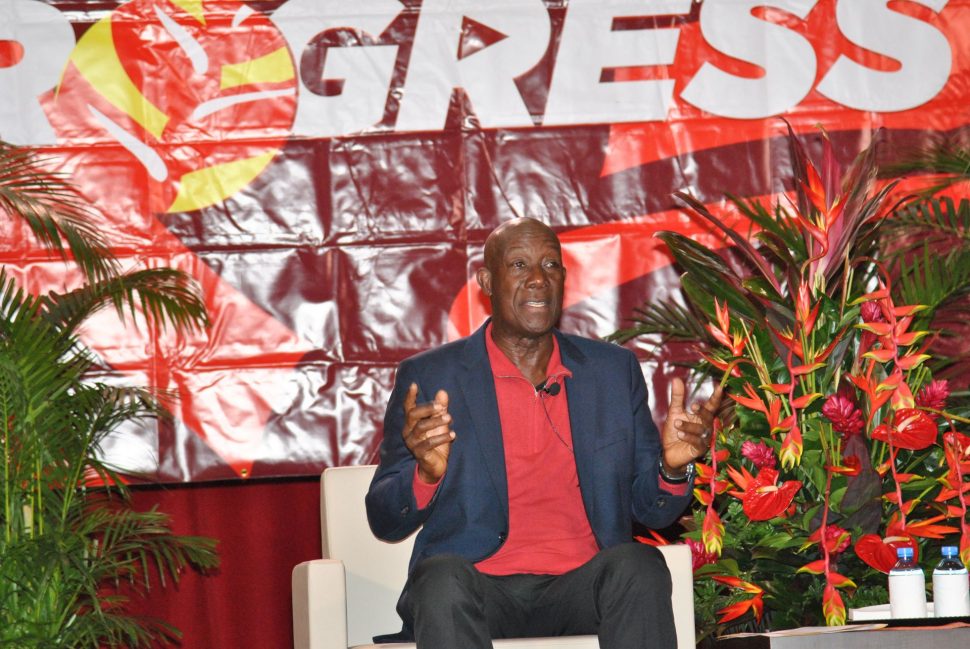 Prime Minister Dr. Keith Rowley speaks during the conversations with the Prime Minister at City Hall on Thursday evening.