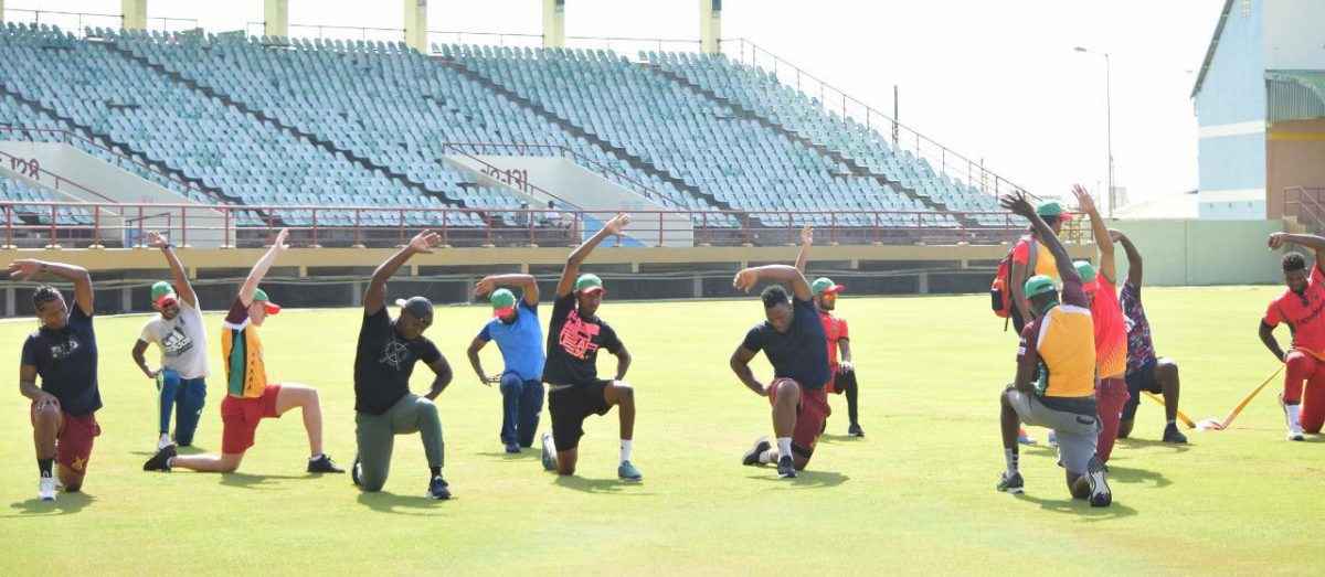 The Guyana Amazon Warriors squad commences preparation on the first day of their camp yesterday.
